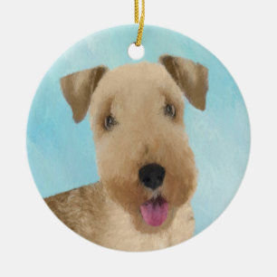 Lakeland Terrier-målning - Cute Original Hund Art Julgransprydnad Keramik