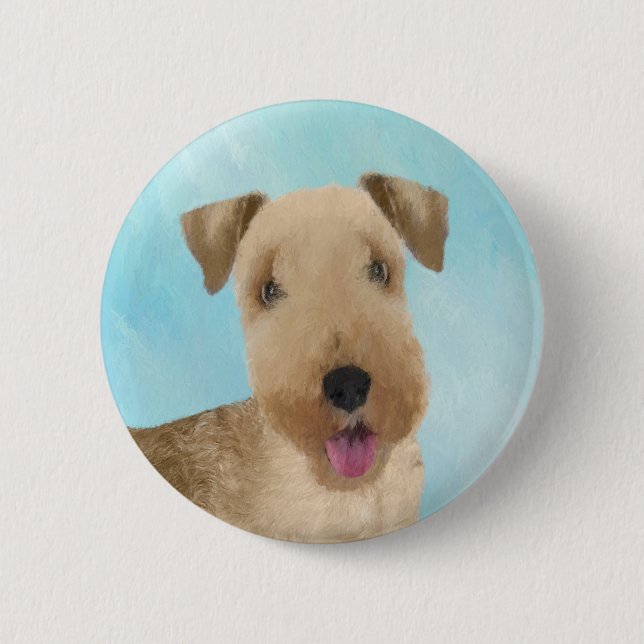 Lakeland Terrier-målning - Cute Original Hund Art Knapp (Framsida)