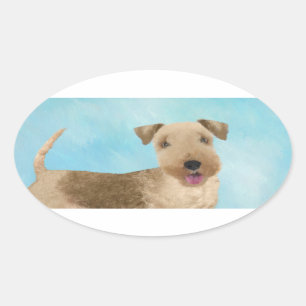 Lakeland Terrier-målning - Cute Original Hund Art Ovalt Klistermärke