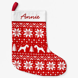 Lakeland Terrier Silhouettes Mönster Red and White Liten Julstrumpa