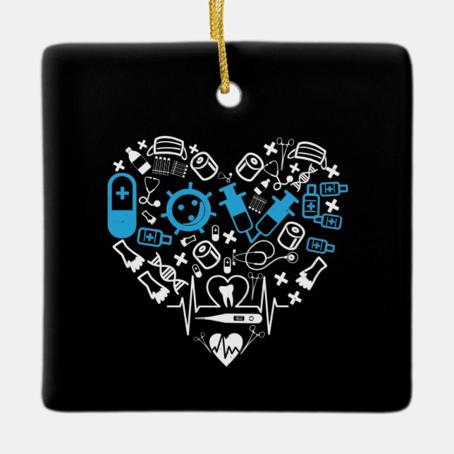 Läkemedel - Hjärta från medicinsk utrustning Julgransprydnad Keramik (Framsida)