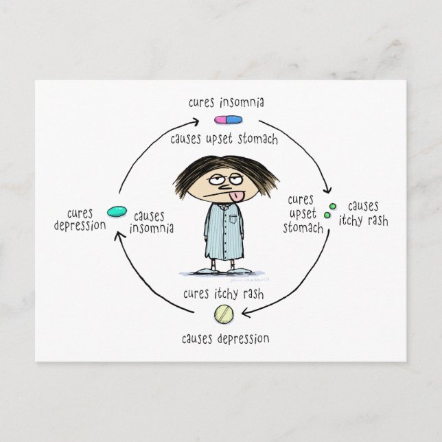 Läkemedel och orsaker Lättare Tecknad Vykort (Framsida)