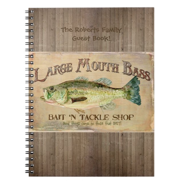 Lakeside Cabin Large Mouth Bass Wood Boods Anteckningsbok Med Spiral (Framsidan)