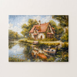 Lakeside Cottage med Rowboat Pussel