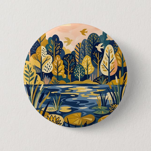 Lakeside Forest-knappar – gula och marinblå Knapp (Framsida)