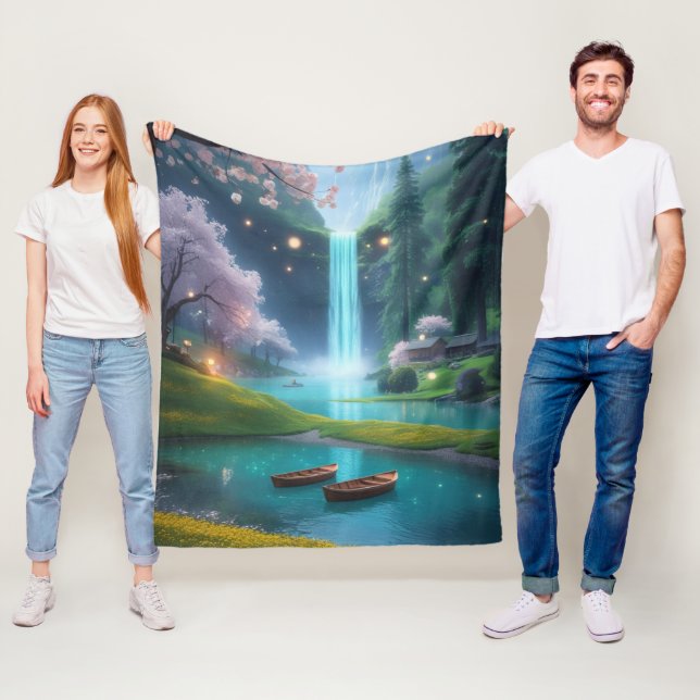 "Lakeside Lugn - Turcoise Vatten & Rowboat Mysigt Fleecefilt (På plats)