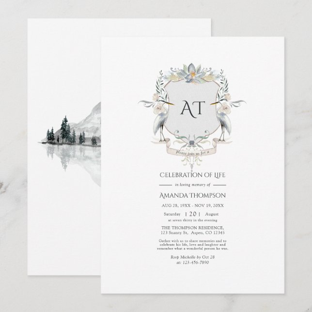 Lakeside Monogram Laurel Vapensköld Firande of Lif Inbjudningar (Fram/baksida)