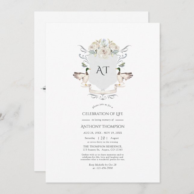 Lakeside Monogram Vapensköld Firande of Life Invit Inbjudningar (Fram/baksida)