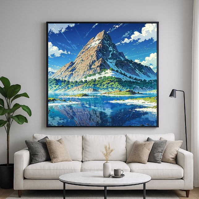 Lakeside Mountain - Färgfull illustration Stil Poster (Skapare uppladdad)