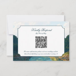 Lakeside Mountain Valley Wedding QR code RSVP Card OSA Kort