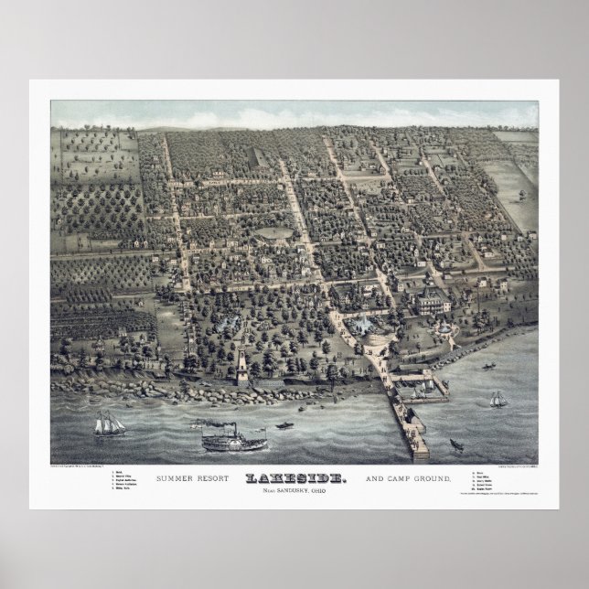 Lakeside, OH Panoramic Karta - 1884 Poster (Framsidan)