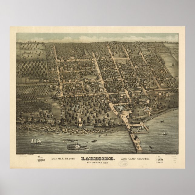 Lakeside Ohio 1884 Antique Panoramic Karta Poster (Framsidan)