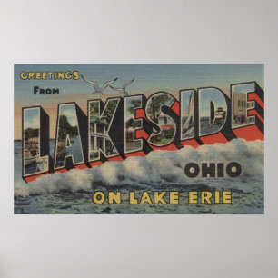 Lakeside Ohio - Lake Erie - stort brev Poster