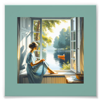 Lakeside Retreat: Serene Window View Fototryck