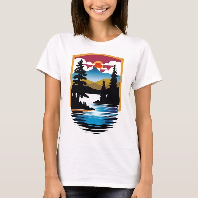 Lakeside Retreat - Tranquil Nature T Shirt (Framsida)