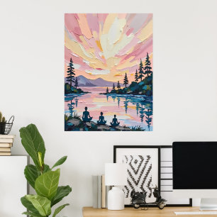 Lakeside Sunset Meditation Poster