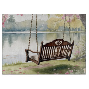 Lakeside Swing in Romantic Watercolor Garden