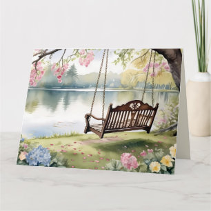Lakeside Swing in Romantic Watercolor Garden Kort
