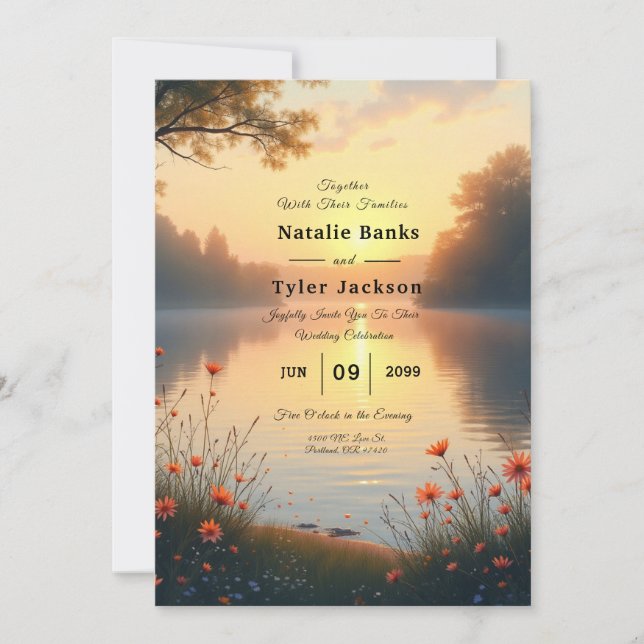 Lakeside Twilight Whispers vid Vatten Inbjudningar (Framsida)