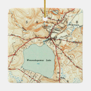 Lakeville CT Vintage Karta Julgransprydnad Keramik
