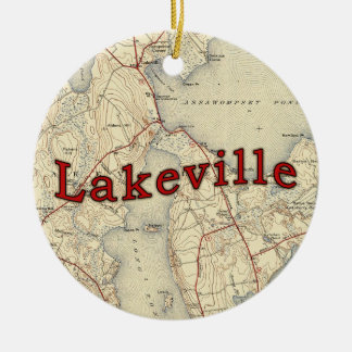 Lakeville Massachusetts gammal karta Julgransprydnad Keramik