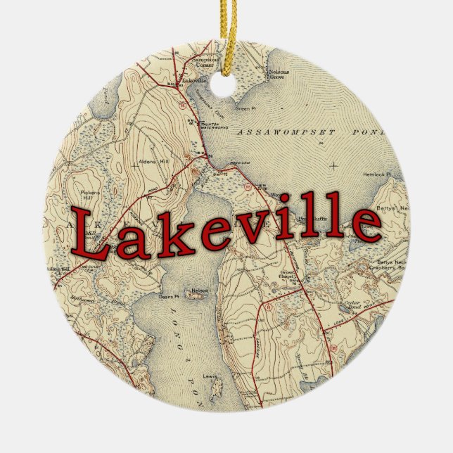 Lakeville Massachusetts gammal karta Julgransprydnad Keramik (Framsidan)
