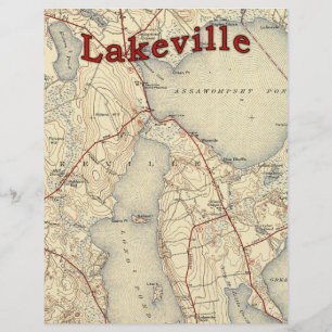 Lakeville Massachusetts Gammal Karta Reklamblad