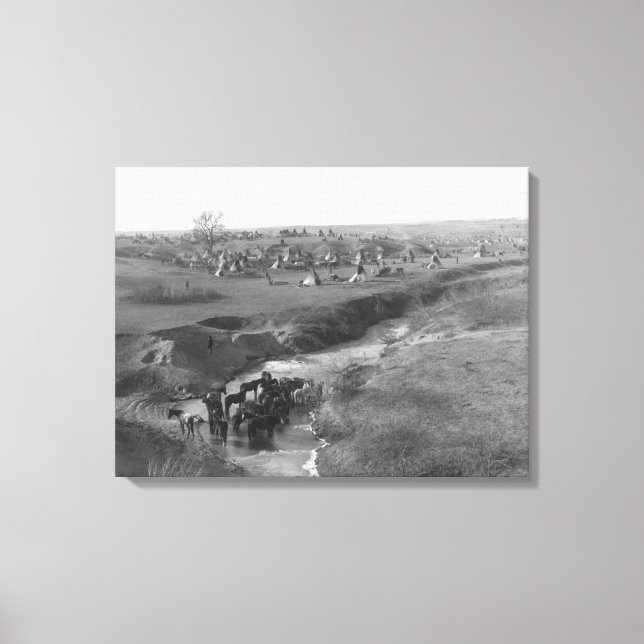 Lakota Indiska lägret vid White Clay Canvastryck (Framsida)