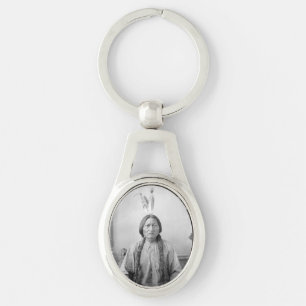 Lakota Leader Sitta Bull Native Indian Ovalt Silverfärgad Nyckelring