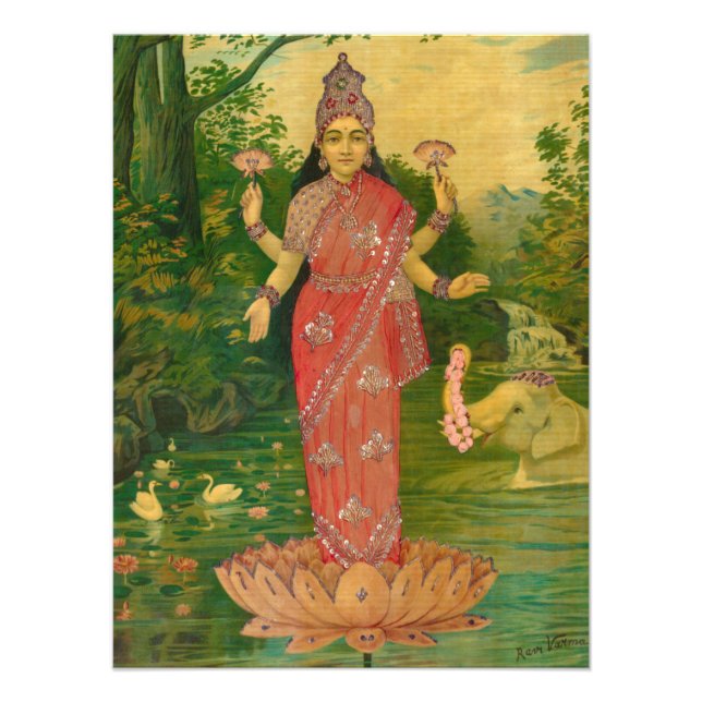 Lakshmi av Raja Ravi Varma Fototryck (Framsidan)