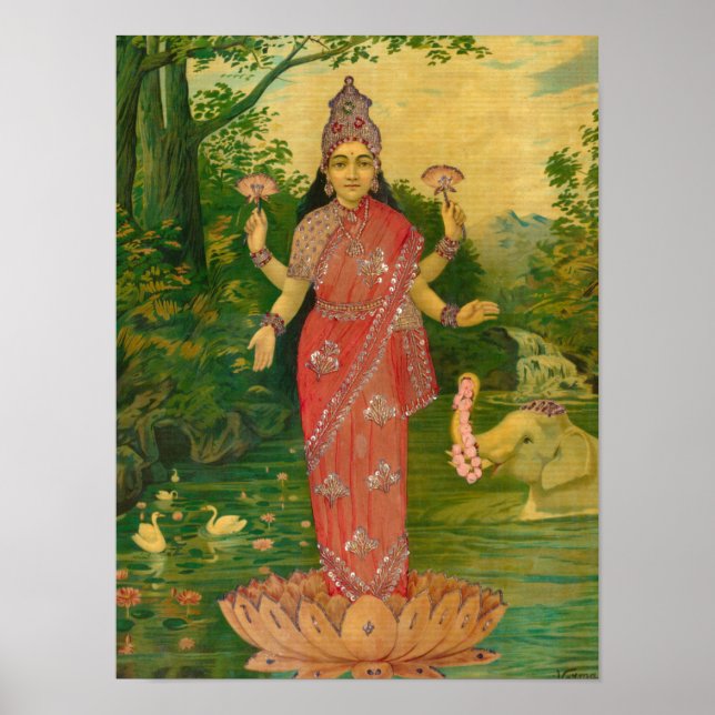 Lakshmi av Raja Ravi Varma Poster (Framsidan)
