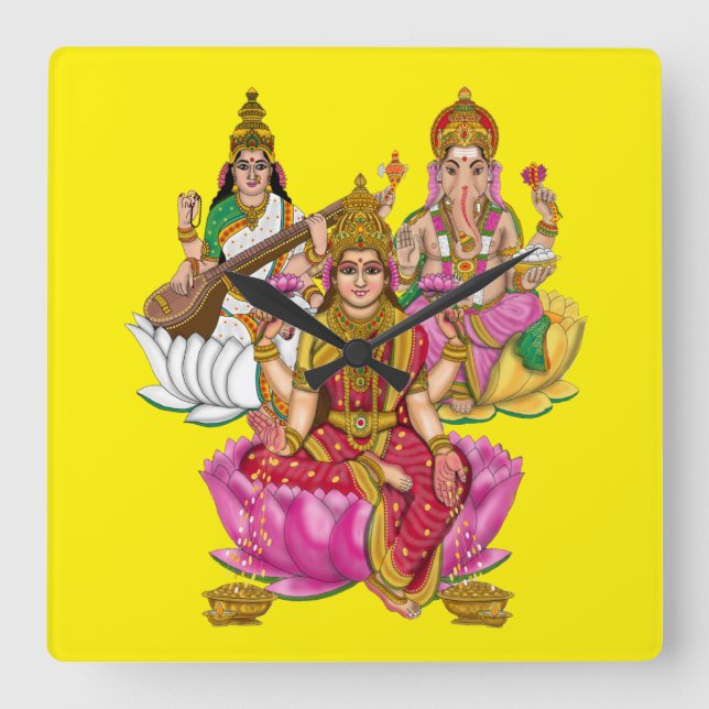 Lakshmi Ganesha Wall Clock Fyrkantig Klocka (Framsida)