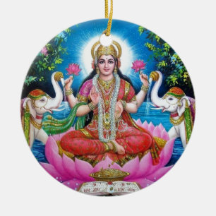 Lakshmi gudinna av kärlek, välstånd och rikedom julgransprydnad keramik