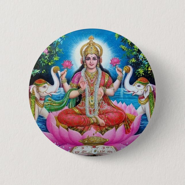 Lakshmi gudinna av kärlek, välstånd och rikedom knapp (Framsida)