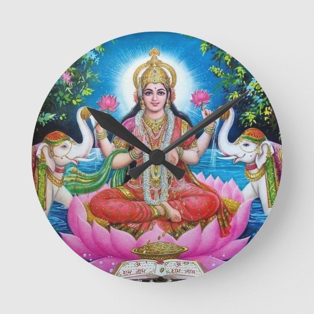 Lakshmi gudinna av kärlek, välstånd och rikedom rund klocka (Framsida)