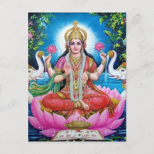 Lakshmi gudinna av kärlek, välstånd och rikedom vykort (Framsida)
