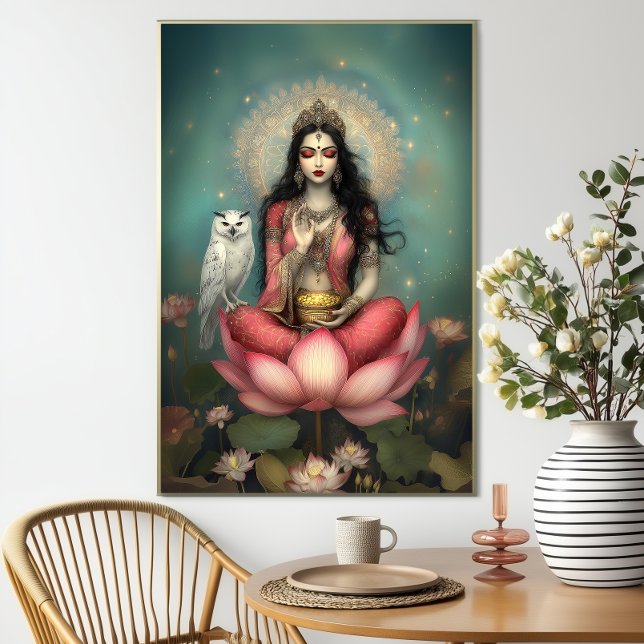 Lakshmi Hindu Goddess of Prosperity Owl Lotus Poster (Skapare uppladdad)