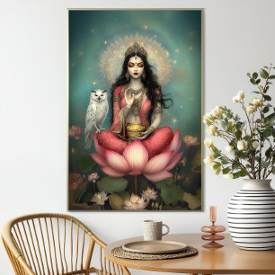 Lakshmi Hinduisk Gudinna för Välstånd Ugla Lotus Poster
