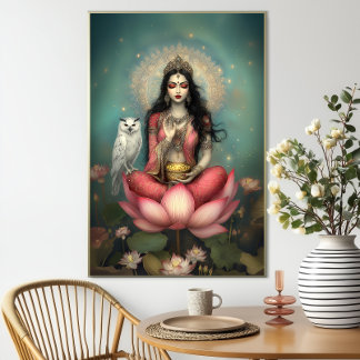 Lakshmi Hinduisk Gudinna för Välstånd Ugla Lotus Poster