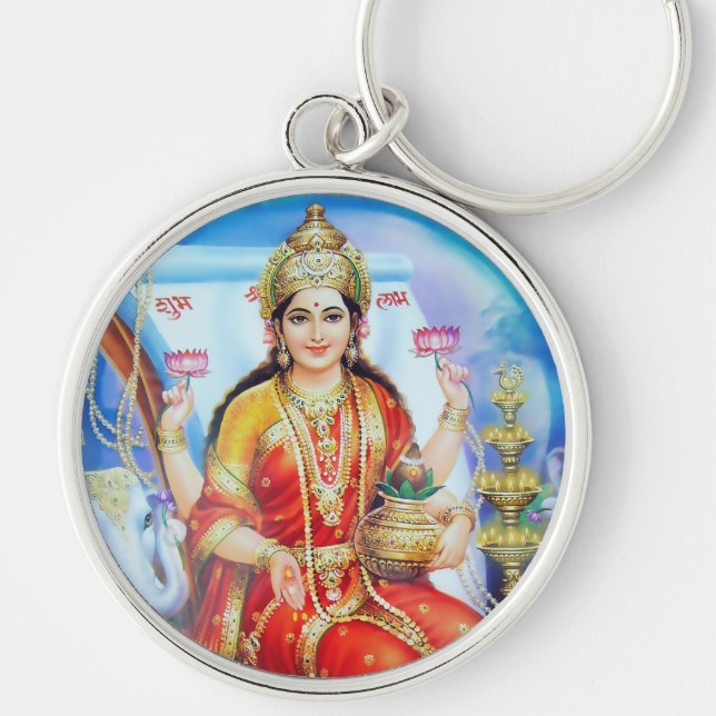 Lakshmi Keychain - version 1 Rund Silverfärgad Nyckelring (Framsidan)