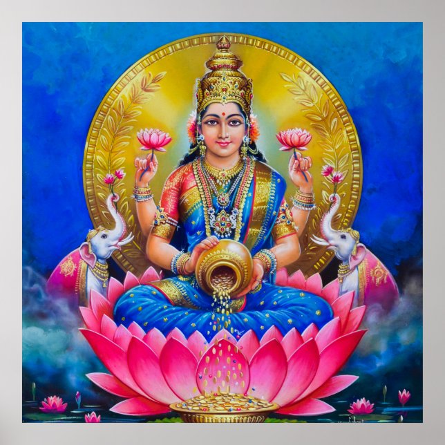 Lakshmi med Kalasha av S Murugakanni Poster (Framsidan)