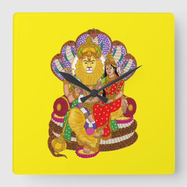 Lakshmi Narasimha Wall Clock Fyrkantig Klocka (Framsida)