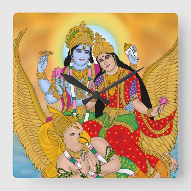 Lakshmi Narayan-klocka – gudomlig väggdekor & hemm Fyrkantig Klocka (Framsida)