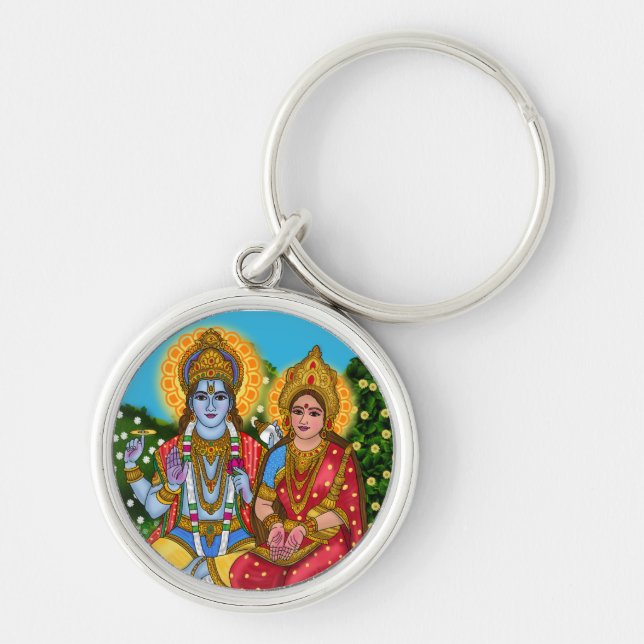 Lakshmi Narayan Sticker Rund Silverfärgad Nyckelring (Framsidan)