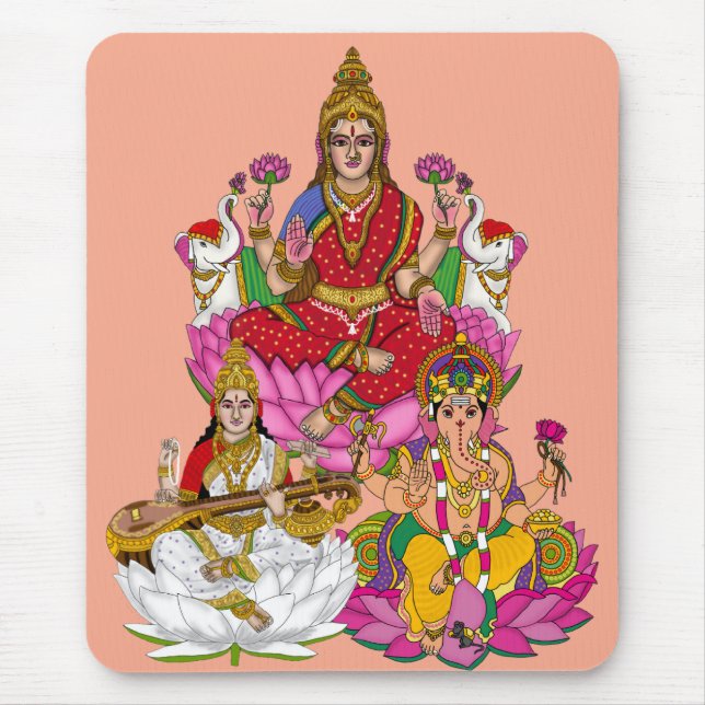 Lakshmi Saraswati Ganesha Mouse Pad Musmatta (Framsidan)