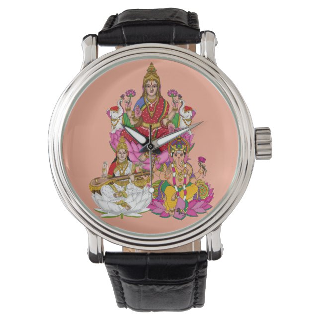Lakshmi Saraswati Ganesha väggklocka Armbandsur (Framsida)