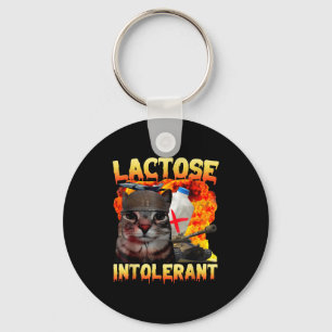 Laktosintolerant dum katt meme rolig text Katt Nyckelring