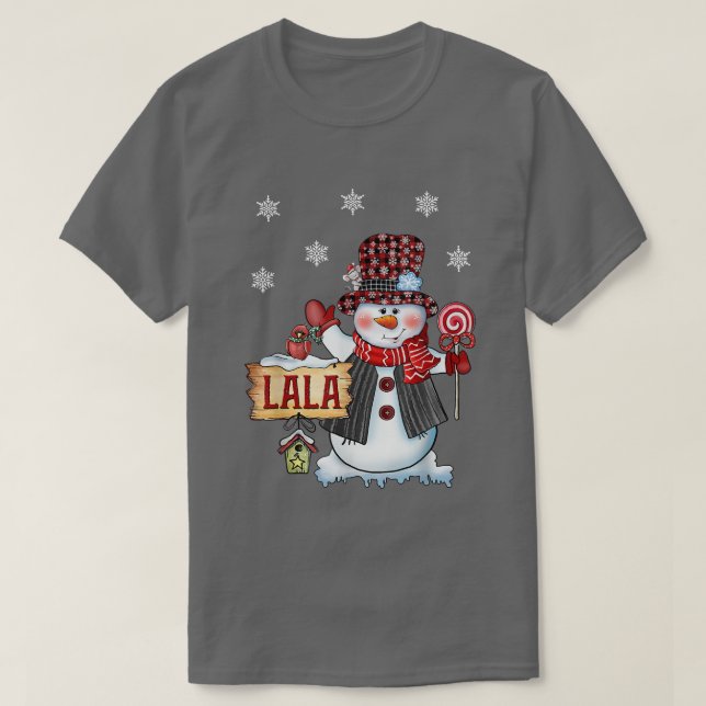 Lala Snögubbe jul jul Candy cane Red Play Santa T Shirt (Design framsida)