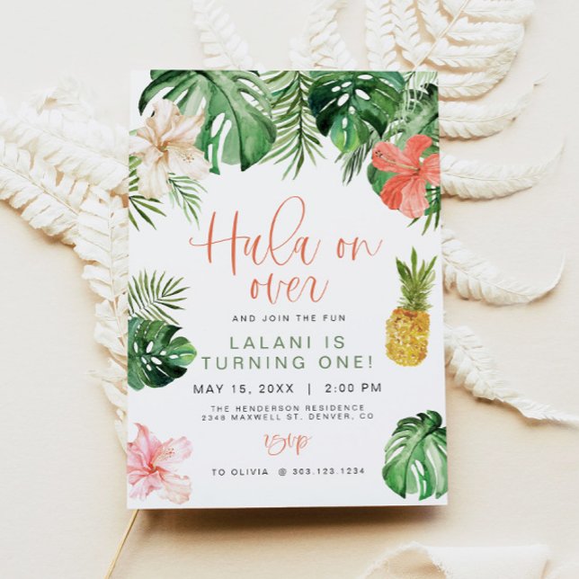 LALANI Beach Rosa Hibiscus Luau Hula 1:a födelseda Inbjudningar (Skapare uppladdad)