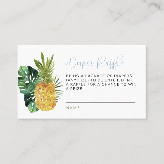 LALANI Blue Luau Tropical Diaper Raffle Card Placeringskort (Framsida)